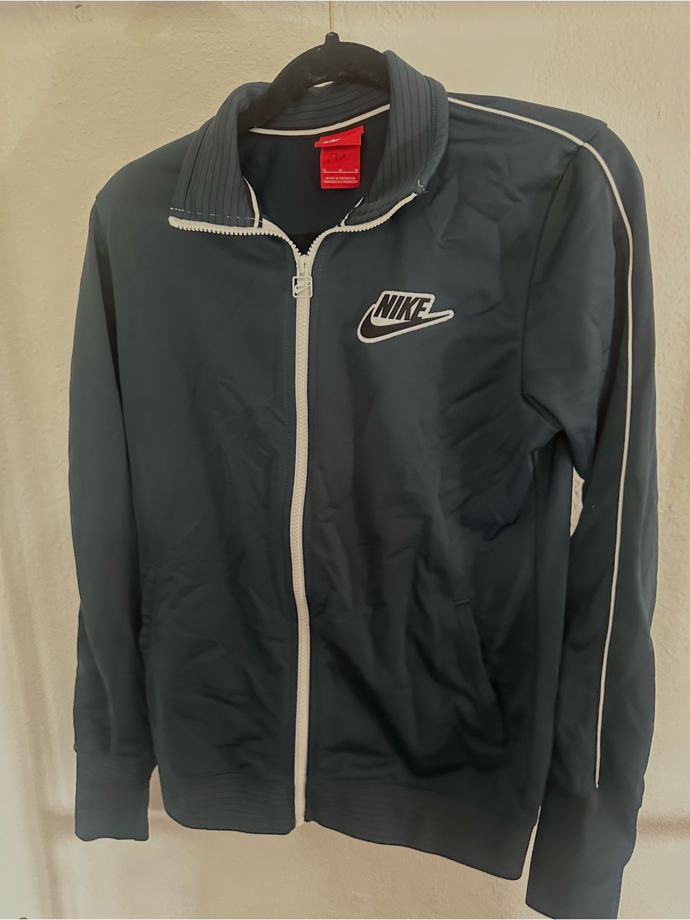Nike Men’s Zip-Up Track Jacket in Dark Blue/Green with White Trim